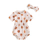 Baby Girl Summer Clothes Ribbed Short Sleeve Romper Solid Color Bodysuits Bow Headband Outfit Newborn Girl Jumpsuit