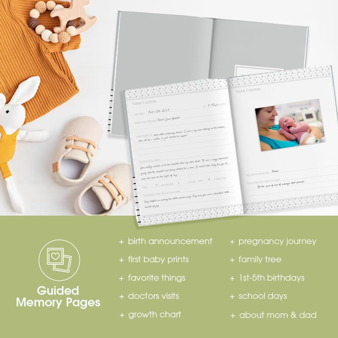 Pearhead Hello Baby First 5 Years Memory Book, Baby Girl Keepsake for New and Expectant Parents, Pregnancy And Milestone Journal, Pink