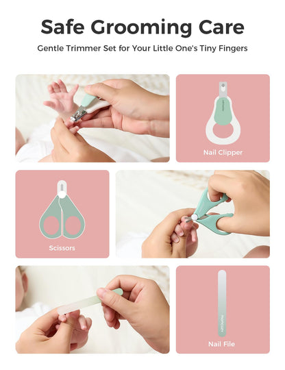 Momcozy Elite Baby Kit, Superior Baby Shower&Registry Essential Kit for Grooming & Health & Cleansing Care, Electric Nail File&Nasal Aspirator, Tummy Wrap, Thermometer, Bath Brush,Teether, Storage Bag