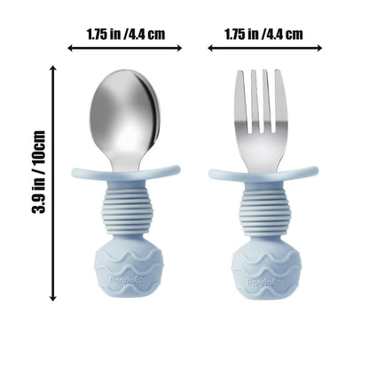 PandaEar 6 Pack Stainless Steel Toddler Spoons and Fork Feeding Set - Anti-Choke First Self Feeding Utensils for Kids Baby Girls Led Weaning Ages 18 Months+ (Pink/Beige)