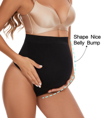 Seamless Maternity Thongs for Women, No Show Maternity Shapewear Over The Belly, Pregnancy Belly Support Panties