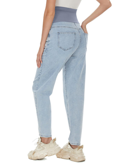 POSHGLAM Women's Maternity Jeans Over Belly Comfy Stretch Boyfriend Jeans Loose Pregnancy Pants, S-XXL