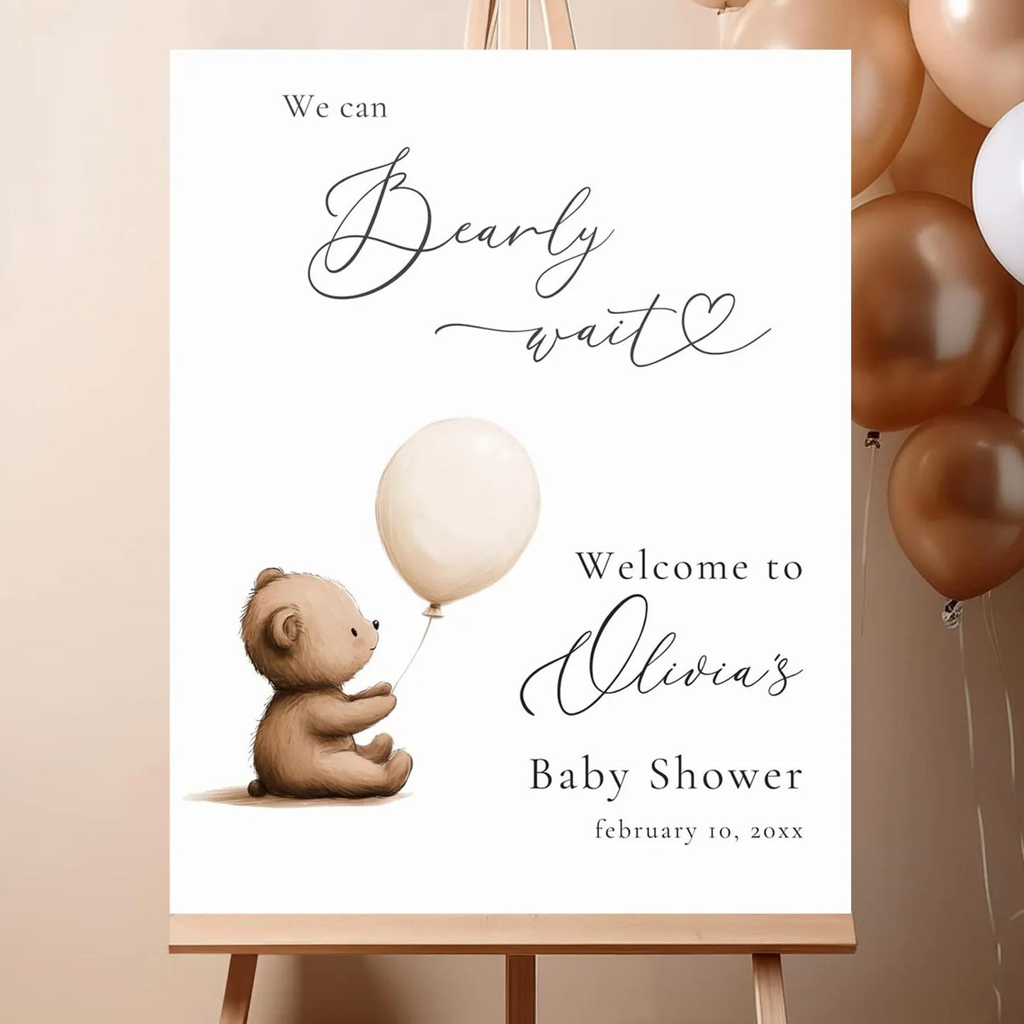 Personalized We Can Bearly Wait Baby Shower Welcome Sign, Welcome to Baby Shower Sign - Teddy Bear & Balloon Theme Décor #5