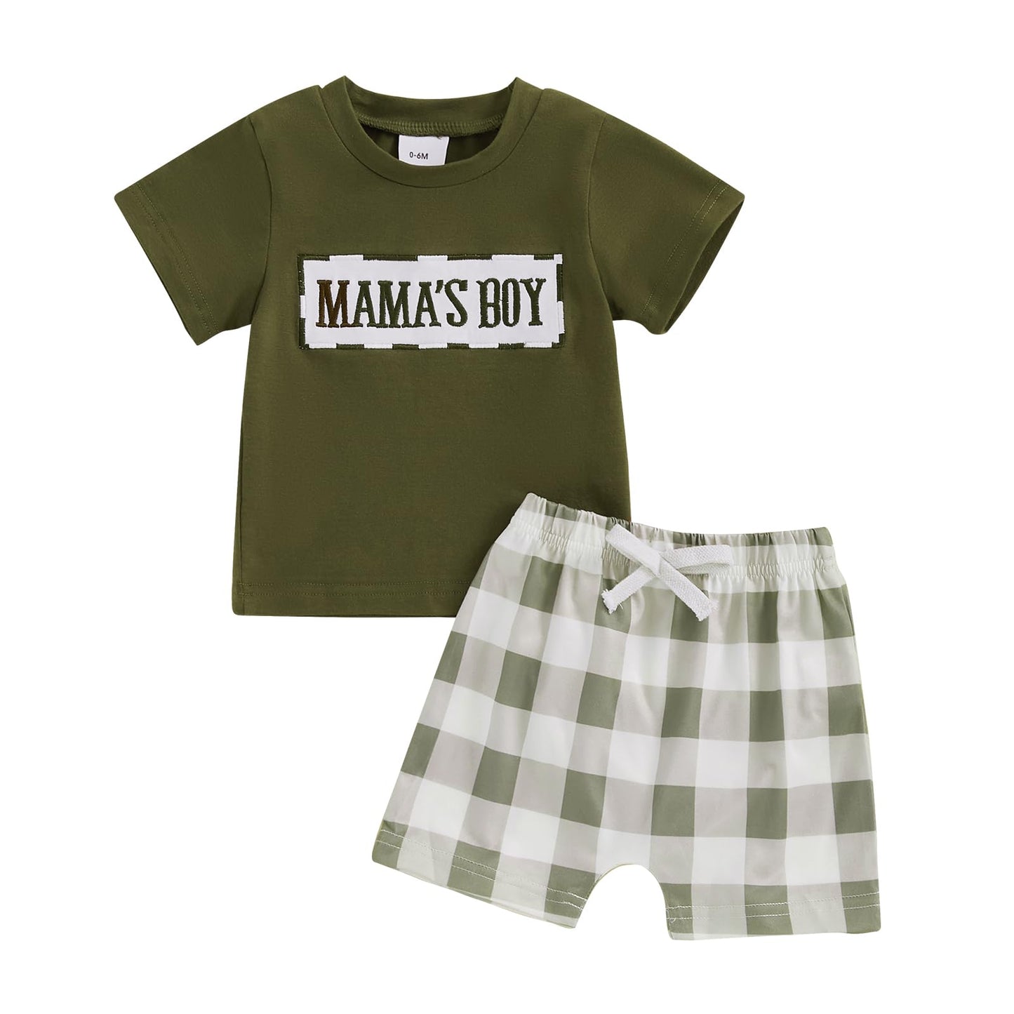 NZNDSHD Baby Boy Summer Clothes Daddys/Mamas Boy Matching Outfit Short Sleeve Embroidery T-shirt Plaid Toddler Shorts Set