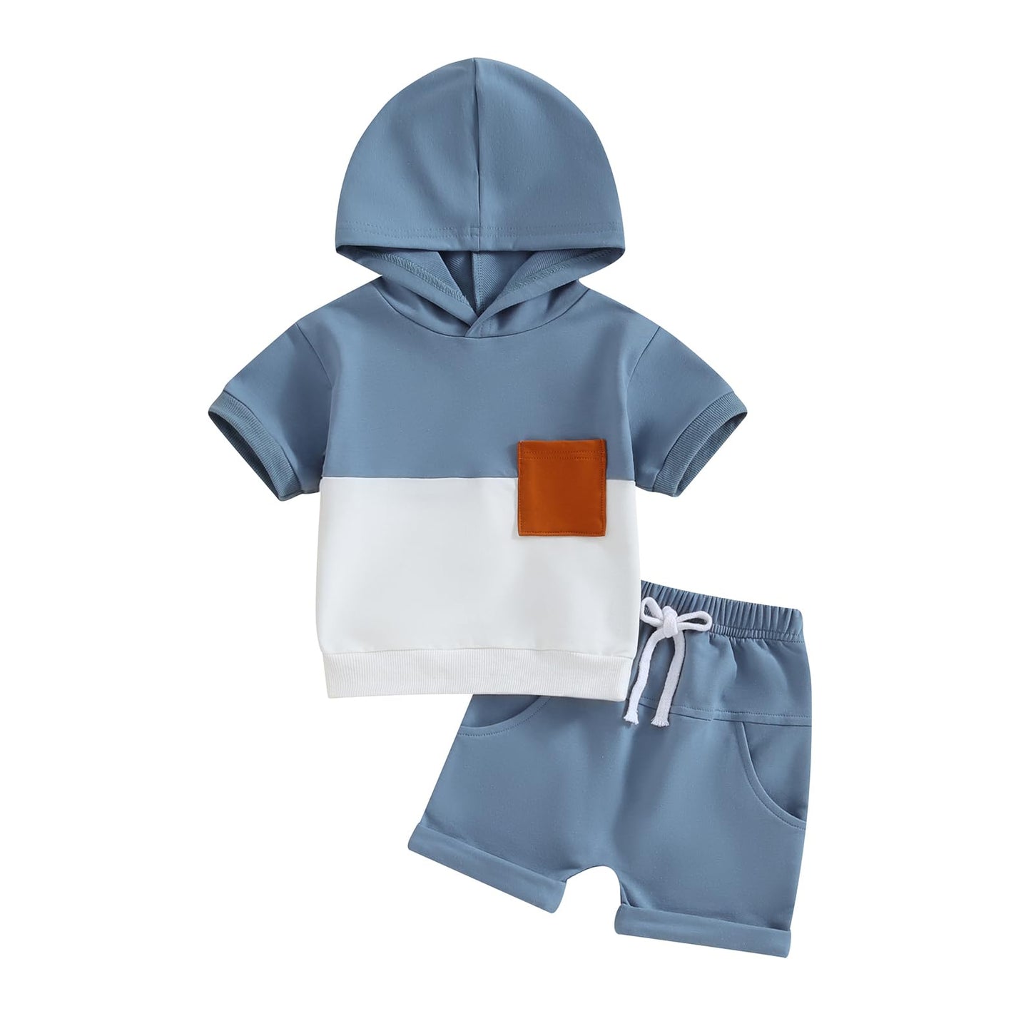 Toddler Baby Boy Summer Outfit Short Sleeve Hooded Stripes Top Casual Shorts Set Infant Newborn Clothes 6 12 18 24 Month