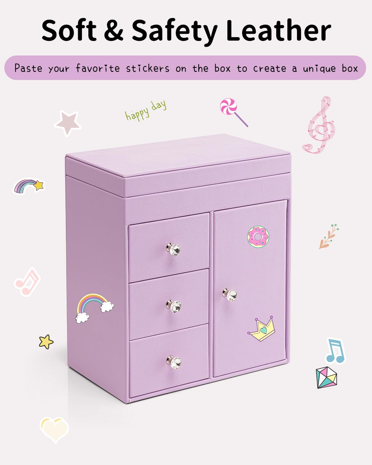 Vlando Musical Jewelry Box for Girls, Large Kid Music Box with Ballerina for Birthday Bedroom Decor, 4 Layer Girl Jewelry Gifts for Girls Kids - Light Pink
