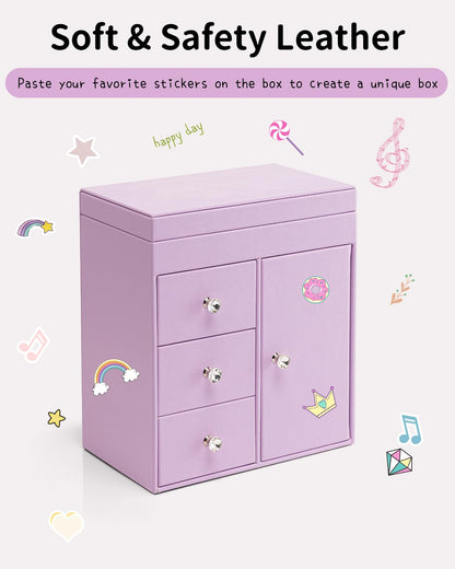 Vlando Musical Jewelry Box for Girls, Large Kid Music Box with Ballerina for Birthday Bedroom Decor, 4 Layer Girl Jewelry Gifts for Girls Kids - Light Pink