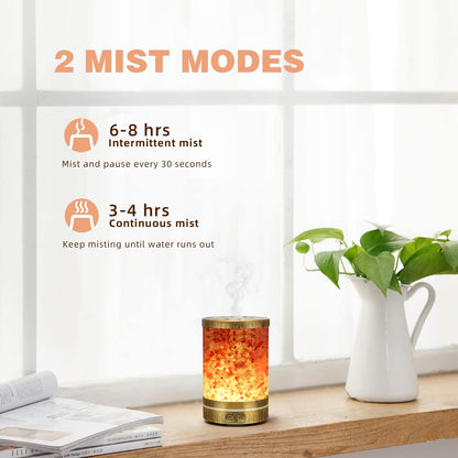 Essential Oil Diffuser Aromatherapy Diffuser - Himalayan Pink Salt Crystal Diffusers for Essential Oils with 7 Color Lights 2 Mist Mode, Reduce Noise Design for Baby Room, Yellow