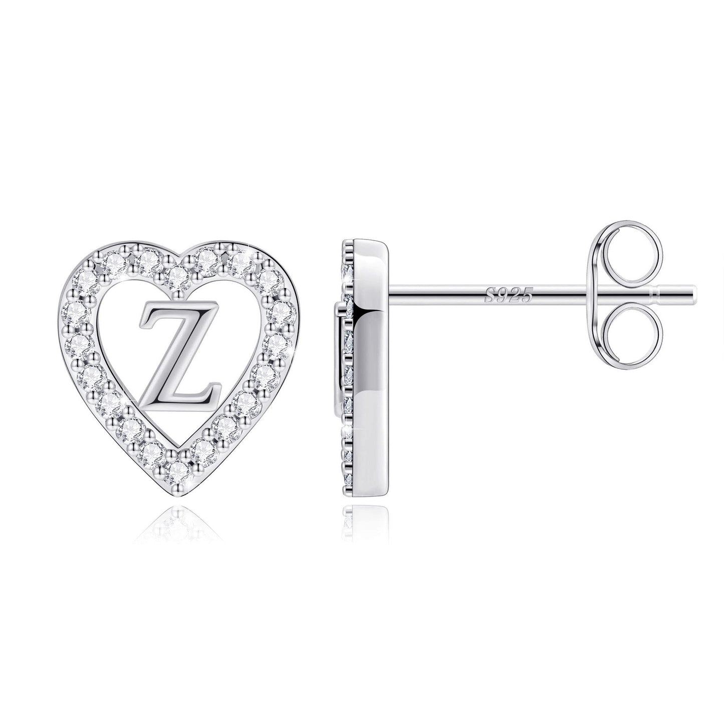 Anoup Heart Initial Stud Earrings - Gifts for Girls, Sterling Silver Post 14K Gold Plated All Over Hypoallergenic | CZ Simulated Diamond Stud Earrings | Birthday Gifts for Kids Toddlers Daughter