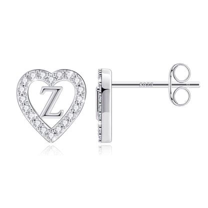 Anoup Heart Initial Stud Earrings - Gifts for Girls, Sterling Silver Post 14K Gold Plated All Over Hypoallergenic | CZ Simulated Diamond Stud Earrings | Birthday Gifts for Kids Toddlers Daughter