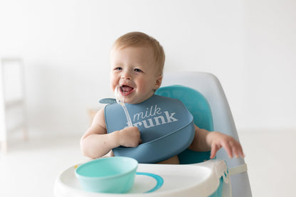 Pearhead Silicone Bib Set of 2, You're a Peach & Light Yellow Waterproof Bibs with Food Catcher, Adjustable Fit, Dishwasher Safe, Unisex Toddler Bib Set