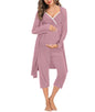 SWOMOG Maternity Nursing Robe Set 3 Piece Breastfeeding Pajamas 3 in 1 Labor Delivery Sleevless Tops&Long Pants Pregnancy Pjs