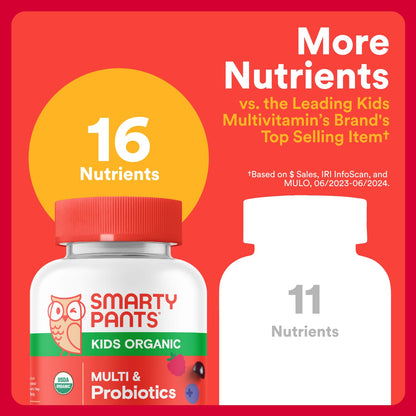 SmartyPants Kids Multivitamin Gummies: Omega 3 Fish Oil (EPA/DHA), Vitamin D3, C, Vitamin B12, B6, A, K & Zinc for Immune Support, Biotin, Gluten Free, Three Fruit Flavors, 120 Count (30 Day Supply)