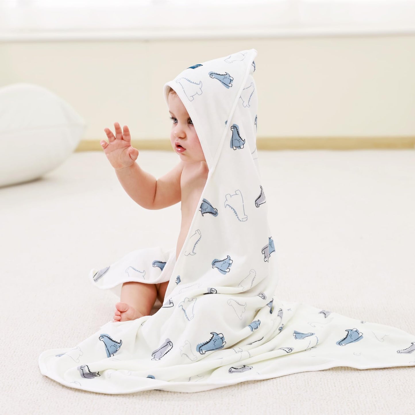 GRSSDER Baby Hooded Towel 2 Pack for Newborn, Super Soft Bath Towels with Original Design, Ultra Absorbent Knit Terry, Large Toddler Towels with Hood for Girls, Shower Gifts for Infant, 34"x 34"
