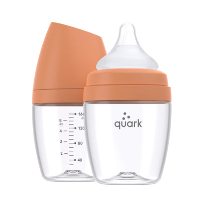 BuubiBottle Max Slow Flow Bottle for Newborn Babies by Quark - with Anti-Colic RealFeel Nipple to Simulate Breastfeeding - BPA-Free, PVC-Free, Toxin-Free - 8 Oz Bottle with Lid, 2 Pack - Orange