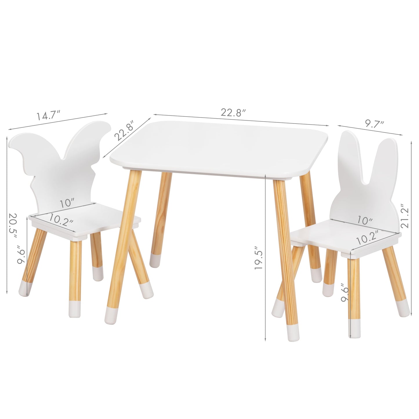 UTEX Kids Wood Table and Chair Set, Kids Play Table with 2 Chairs,3 Pieces Kids Round Table for Toddlers, Girls, Boys,White