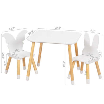 UTEX Kids Wood Table and Chair Set, Kids Play Table with 2 Chairs,3 Pieces Kids Round Table for Toddlers, Girls, Boys,White