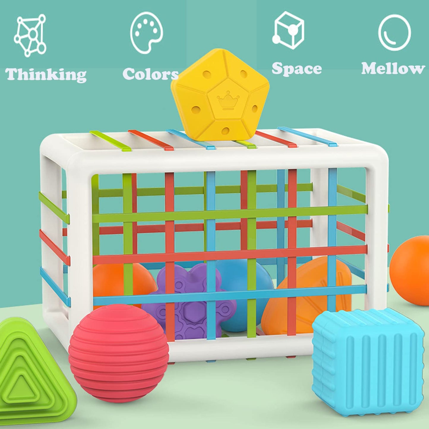 MINGKIDS Montessori Toys for 1 Year Old, Toy 6 Pc Multi Sensory Shape, Toddler Developmental Learning Toys Birthday Gifts, Baby Toys 12 Month