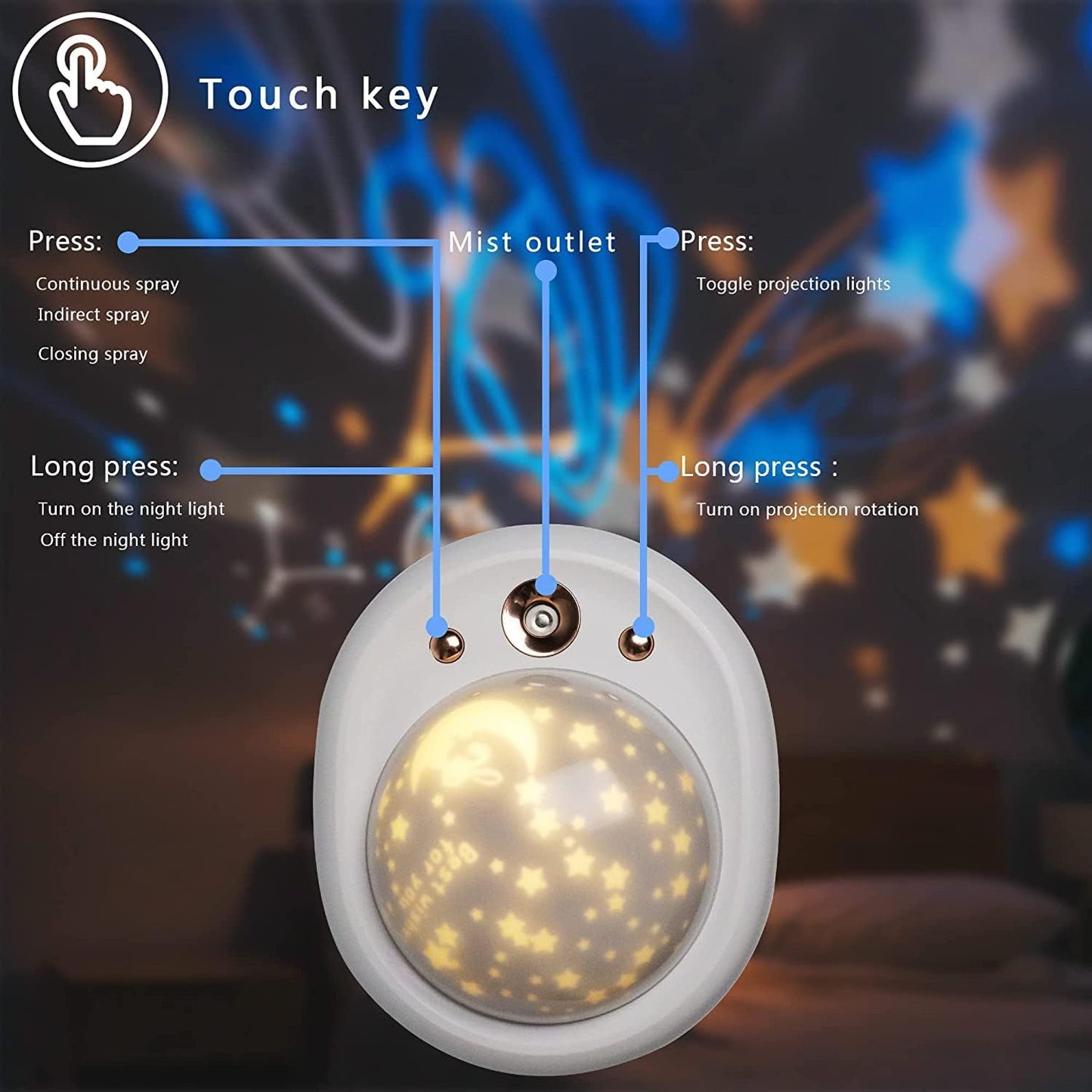 Baby Cool Mist Humidifiers for Bedroom Quiet - 16.91 OZ Small Humidifiers for Home with Night Light & Star Projector for Kids, Babies, Girls