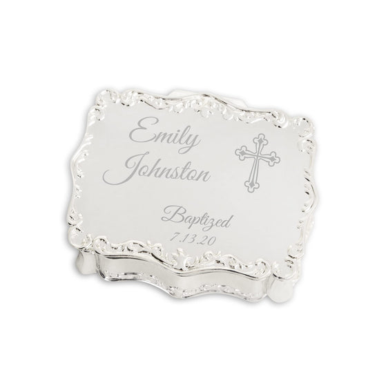 Cherished Moments Personalized Small Rectangle-Shaped Jewelry Keepsake Box with Custom Engraved Name or Initials, Silver Toned