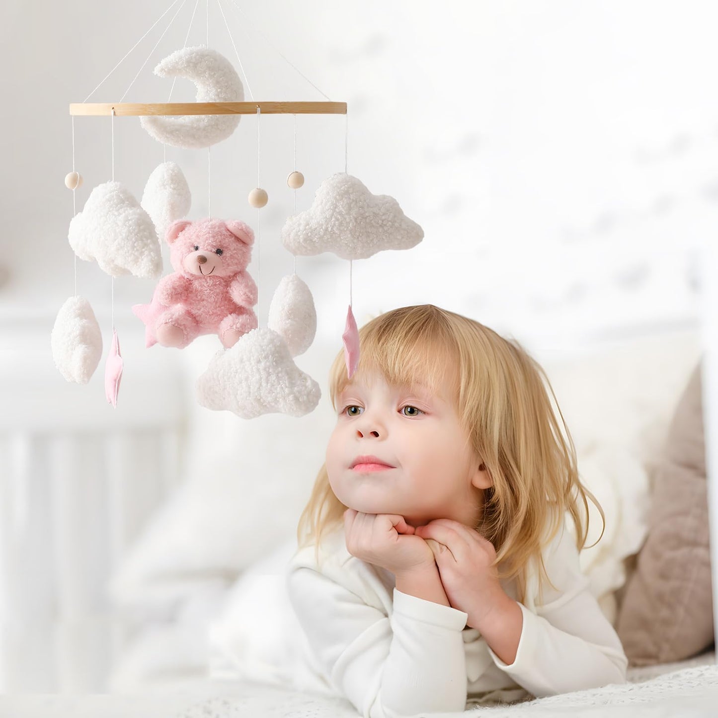 EERKEOD Baby Crib Mobile Bear Nursery Mobile for Boys Girls Teddy Velvet Mobile Nursery Decor for Infant Bedroom Hanging Baby Mobile for Bassinet Newborn Baby Gift（Brown Bear）