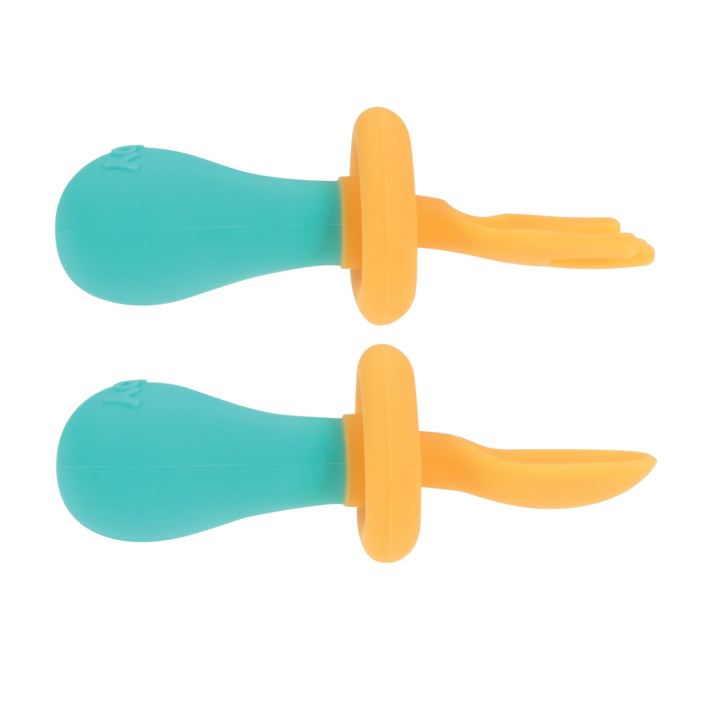 Nuby First Fork and Spoon Set - Utensils with Safety Guards for Babies 6+ Months - Green and Blue