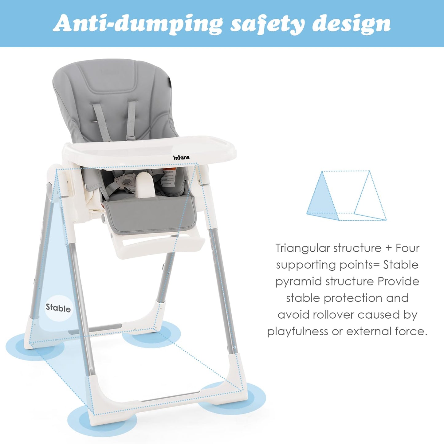 INFANS High Chair for Babies & Toddlers, Foldable Highchair with Multiple Adjustable Backrest, Footrest and Seat Height, Removable Tray, Detachable PU Leather Cushion, Built-in Rear Wheels (Black)