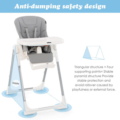 INFANS High Chair for Babies & Toddlers, Foldable Highchair with Multiple Adjustable Backrest, Footrest and Seat Height, Removable Tray, Detachable PU Leather Cushion, Built-in Rear Wheels (Black)