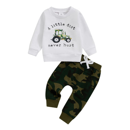 Toddler Baby Boy Fall Winter Outfits Tractor Print Long Sleeve Sweatshirt Pants Set Kids Sweatsuit Clothes