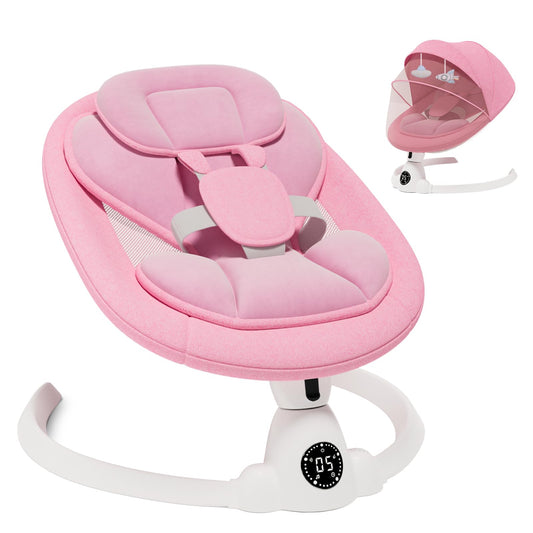 Electric Baby Swings for Infants to Toddler Baby Swing with Remote Control & Bluetooth Music 10-Preset Melodies (Pink)