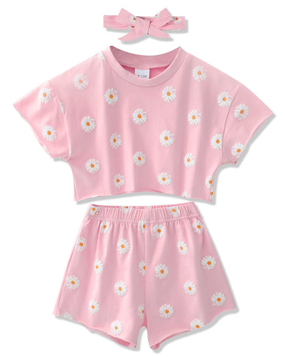 WESIDOM Toddler Girl Clothes Baby Girls Outfits 6M-5T Summer Floral Print Shirt+Shorts+Headband 3pcs Baby Clothing