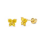 14k REAL Yellow Gold Butterfly Stud Earrings with Screw Back- 12 Different Color Available