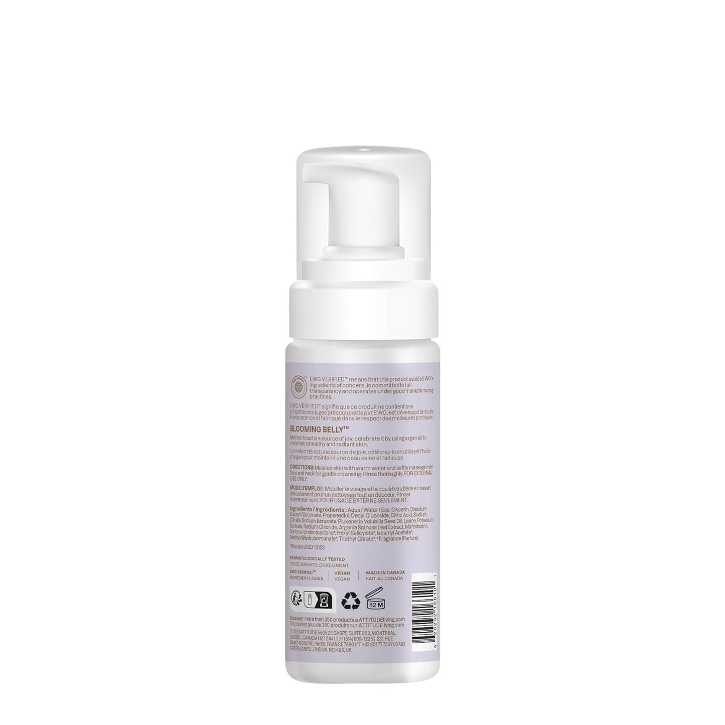 ATTITUDE Pregnancy Foaming Face Cleanser, EWG Verified, Dermatologically Tested, Plant and Mineral-Based, Vegan Maternity Products, Argan Leaf Extract, 5 Fl Oz