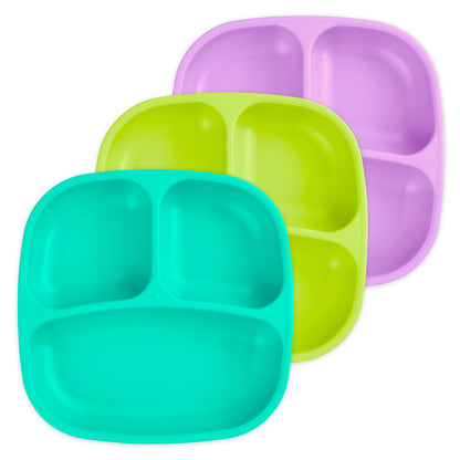 Re-Play Toddler Plates with Dividers - Deep-Walled 3 Compartments Divided Plates for Kids - Dishwasher & Microwave Safe - Made in USA - Set of 3-7.37" x 7.37" x 1.25" - Princess