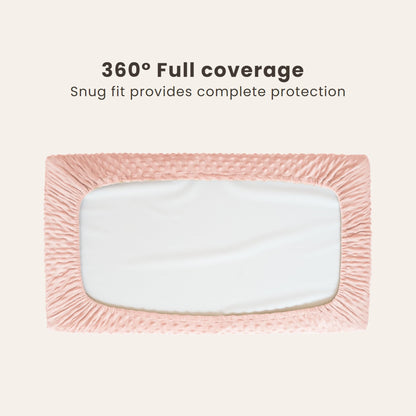 Konssy Minky Changing Pad Cover 2 Pack, Soft Minky Dots Plush Diaper Changing Table Cover Set, Breathable Changing Pad Sheets for Baby Girls Boys (Pink Spring, Blush)
