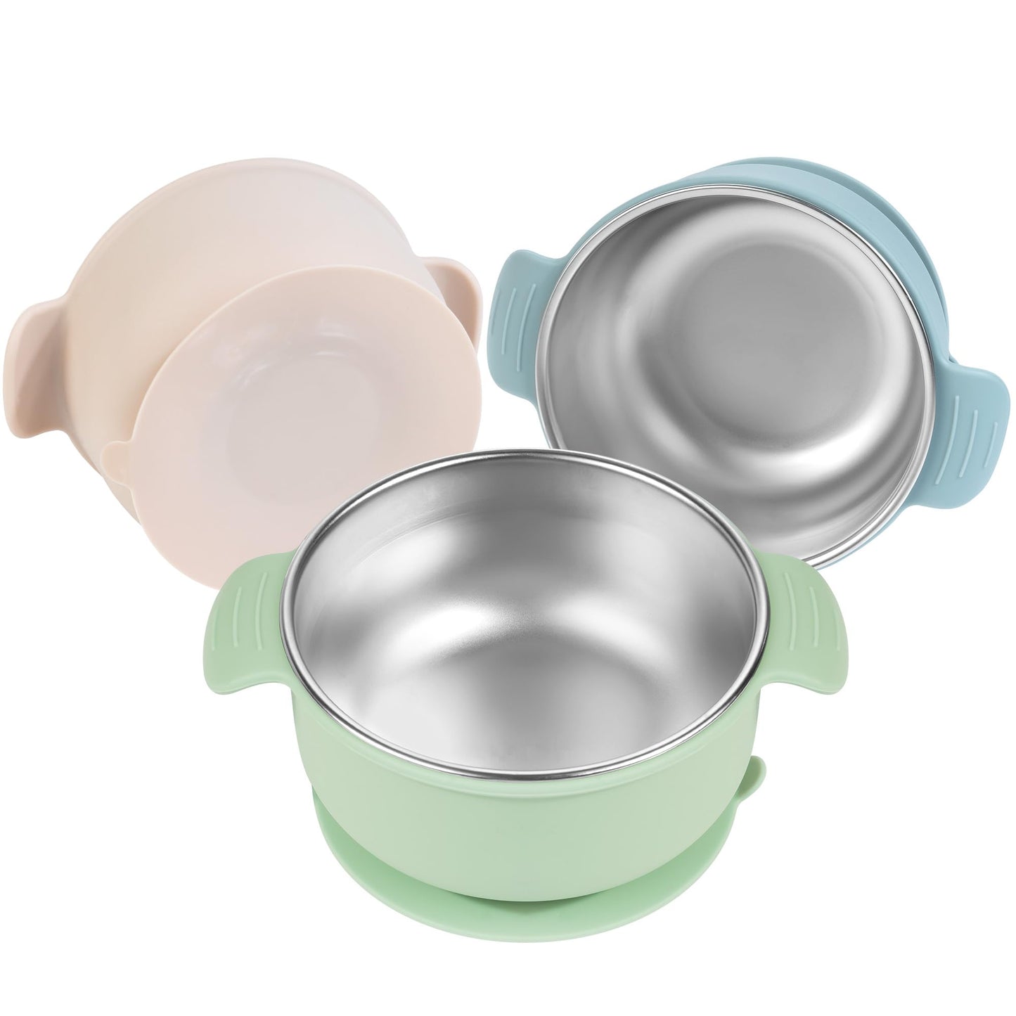 Bella’s Friends Stainless Steel and Silicone Baby Bowls with Suction 3 Pack, 4.3” for Toddlers Kids Feeding, Non-Slip, Non-Toxic, Mess-Free, Dishwasher Safe, Fit High Chair Size, light pink beige pink