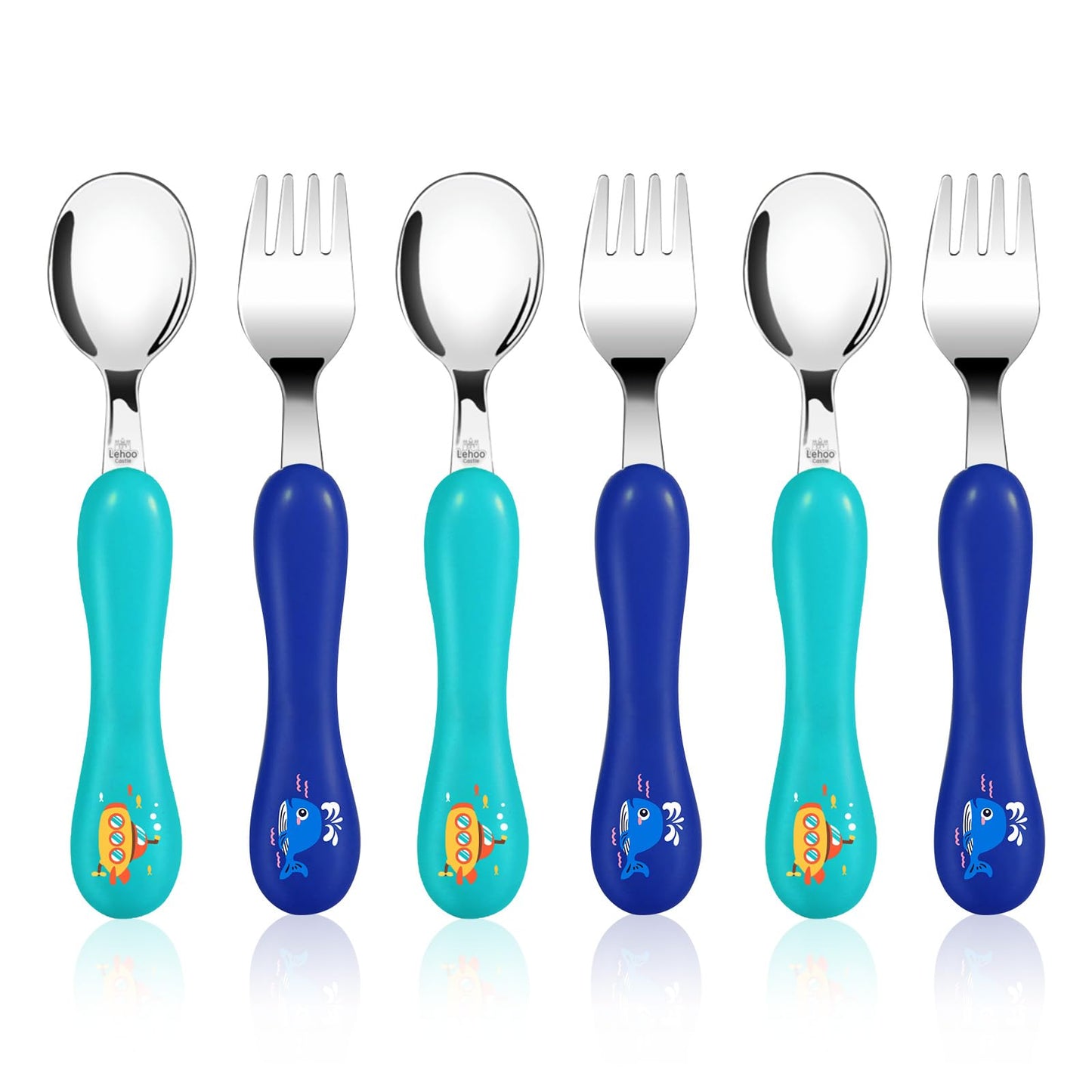 Lehoo Castle Kids Utensils, 6pcs Silverware Set, Safe Stainless Steel Toddler Fork and Spoon, Includes 3 Spoons and 3 Forks (Pink)