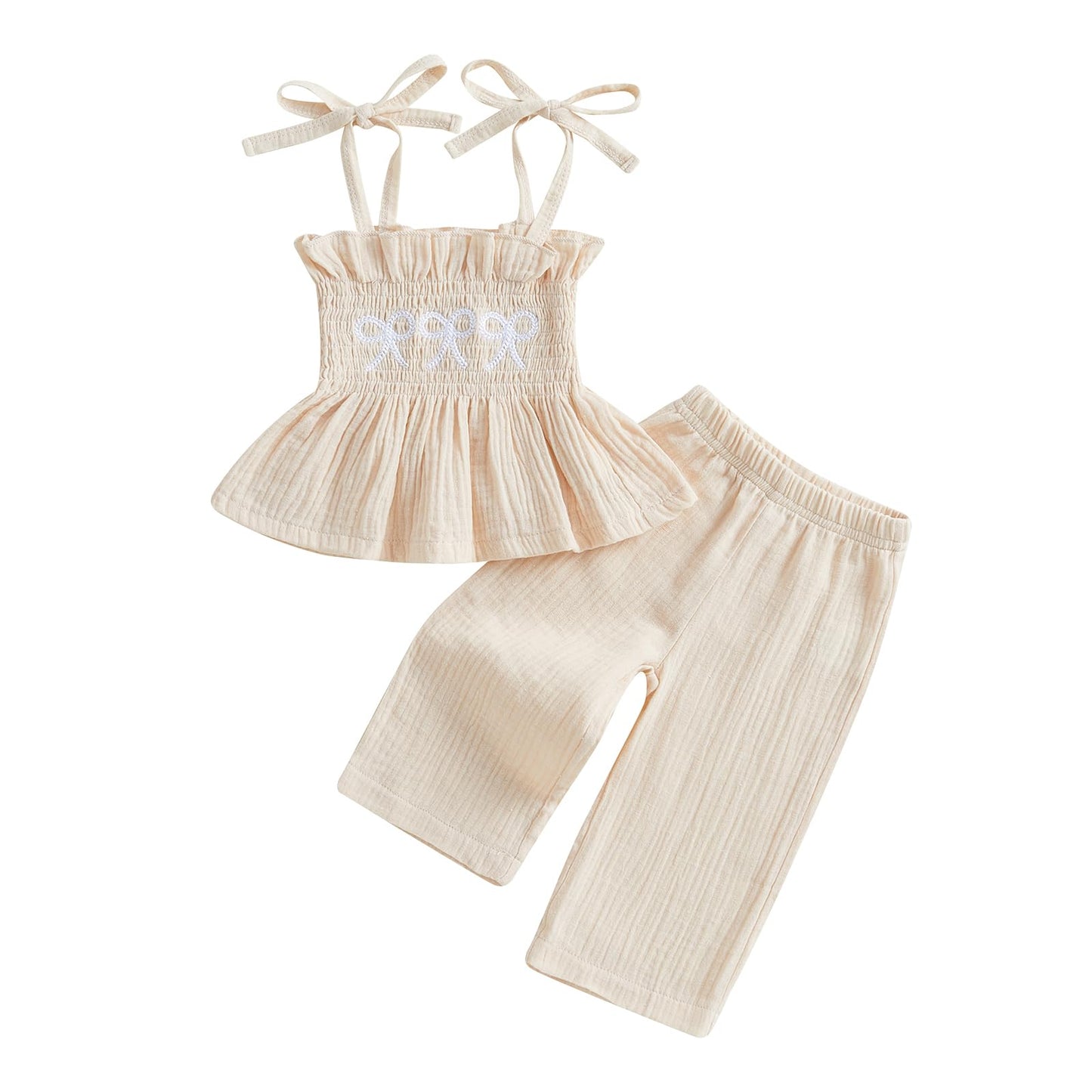 Toddler Baby Girl Clothes Tie-Up Strap Ruffle Camisole Tops Linen Pants Set Little Girls Summer Outfits