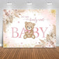 Mocsicka Girl Bear Backdrop Pink Boho Pampas Grass Background We Can Bearly Wait Baby Shower Party Cake Table Decoration Photo Booth Props (7x5ft)