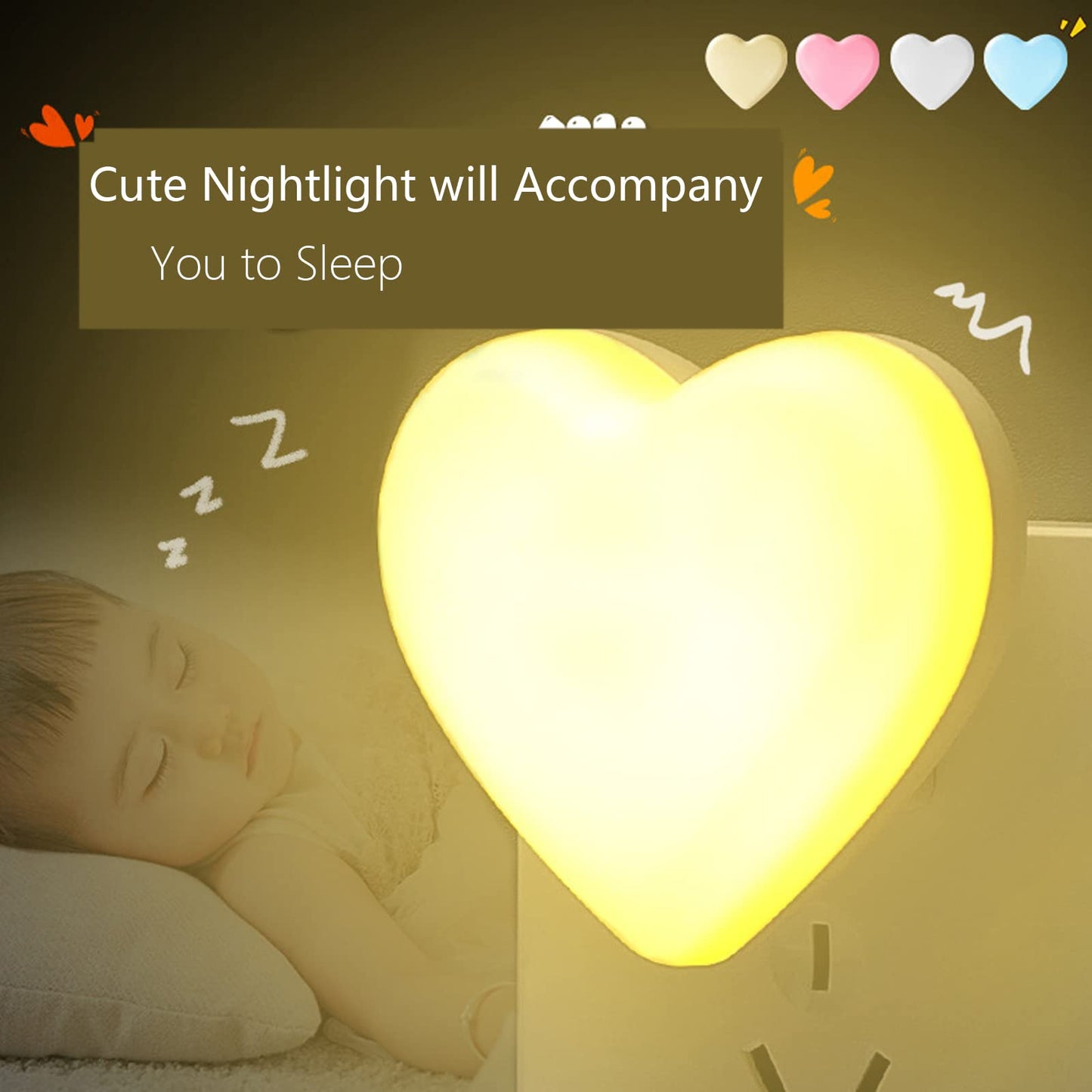 Cute Night Lights, Heart Shape Nursery Nightlight with Light Sensors, Auto Dusk to Dawn Sensor, Soft Warm White, Ideal Nightlight for Bedroom, Bathroom, Hallway, Kitchen (Blue)
