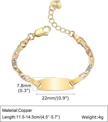 Personalized Child ID Bracelet-18K Gold Plated Tri-Color Chain Custom Name ID Plate Bar Bracelet for Children Toddler from Mom,Engraved Kid Name Customized Birthday,Back To School Gift for Daughter