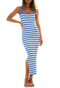 MEROKEETY Women's 2025 Summer Spring Bodycon Midi Dress Vacation Sleeveless Ribbed Knit Striped Party Sweater Dresses