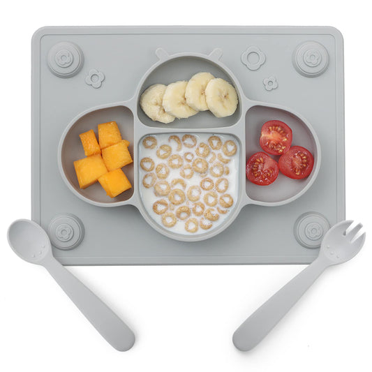 ROCCED Suction Plates for Baby Placemat Spoon Fork Set for Toddlers, Silicone Baby Plates with Suction Baby Dishes for Kids Plates-pale mauve