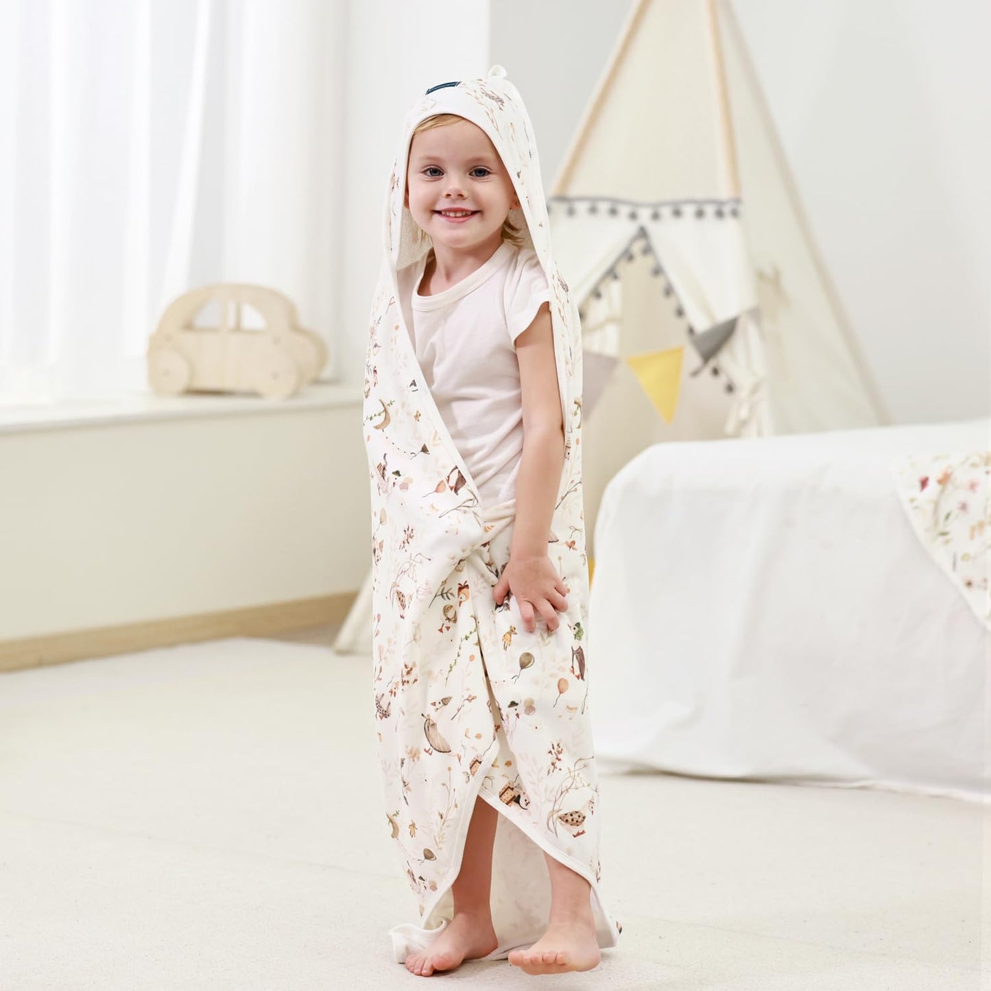 GRSSDER Baby Hooded Towel 2 Pack for Newborn, Super Soft Bath Towels with Original Design, Ultra Absorbent Knit Terry, Large Toddler Towels with Hood for Girls, Shower Gifts for Infant, 34"x 34"