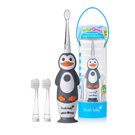 brush-baby WildOnes™ Rechargeable Kids Electric Toothbrush – Toby Tiger | Flashing Lights, 2-Min Timer, Waterproof, 3 Brush Heads | Toddler & Child Toothbrush Ages 0-10 | Soft Bristles
