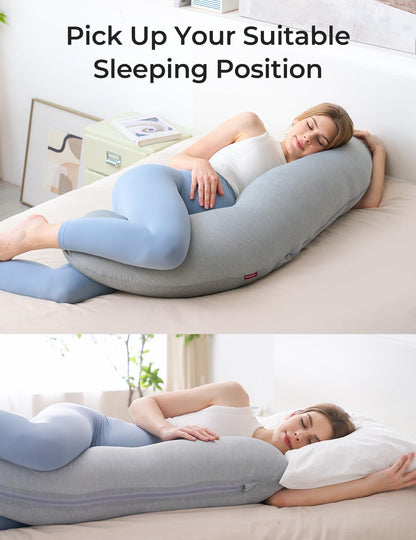 Momcozy Pregnancy Pillows for Side Sleeping, J Shaped Maternity Body Pillow for Pregnancy, Soft Pregnancy Pillow for Head Neck Belly Support, Blue