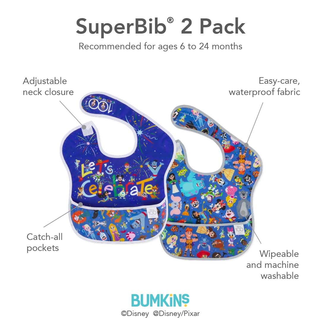 Bumkins Disney Bibs for Girl or Boy, SuperBib Baby and Toddler 6-24 Months, Essential Must Have for Eating, Feeding, Baby Led Weaning, Mess Saving Waterproof Soft Fabric, 3-pk Pooh Bear and Friends