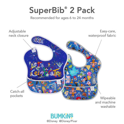 Bumkins Disney Bibs for Girl or Boy, SuperBib Baby and Toddler 6-24 Months, Essential Must Have for Eating, Feeding, Baby Led Weaning, Mess Saving Waterproof Soft Fabric, 3-pk Pooh Bear and Friends