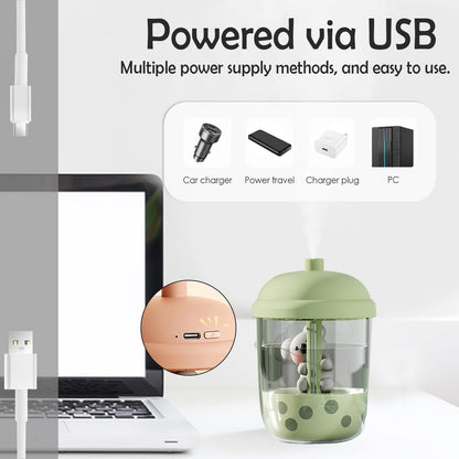 Koala-Theme Mini Cool Mist Humidifier - 450ml USB Personal Humidifier with Auto Shut-Off, Ultra-Quiet (Green)