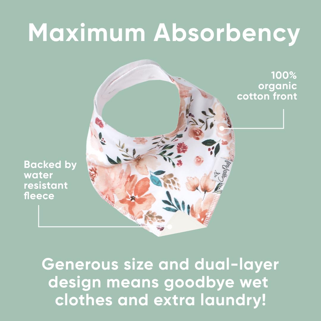 Copper Pearl 4 Pack Soft Cotton Baby Bibs for Drooling and Teething, Absorbent Drool Bibs for Baby Girl and Boy, Adjustable to Fit Newborns to Toddlers, Tons of Styles (Ferra)